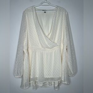 Lane Bryant Elegant Cream Long Sleeve Blouse High Low Hem Size 22/24 Office Boho